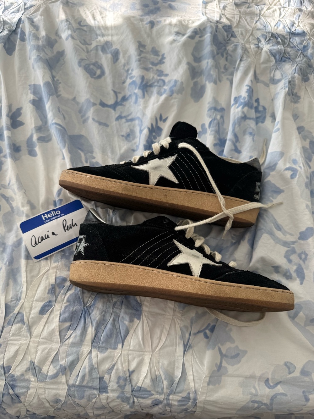 Golden Goose Black Sneakers with White Star Accent and Tan Sole Size 39